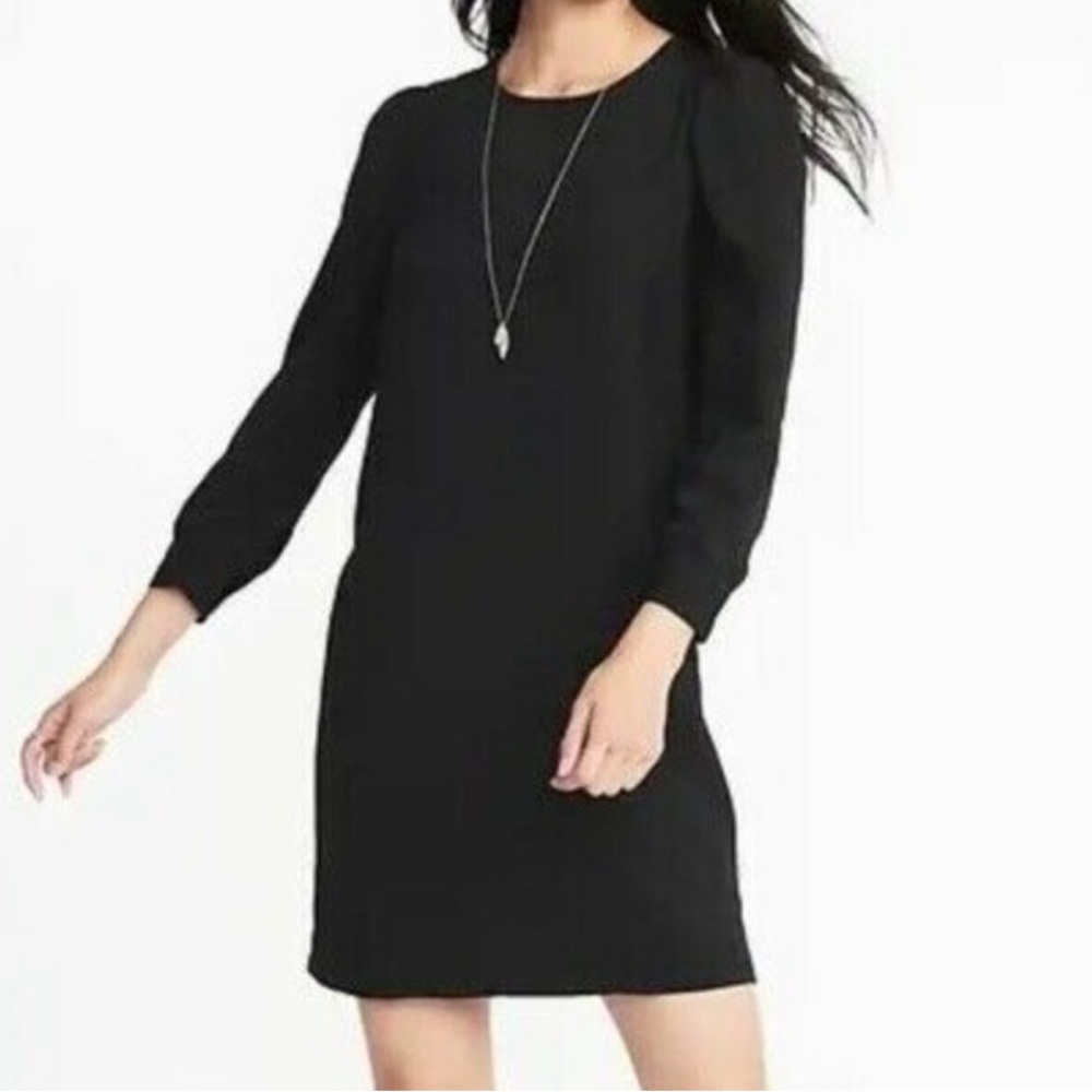 NWT Old Navy Black Long Sleeve Shift Dress Puff sleeve women’s large chiffon